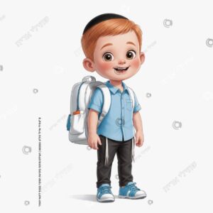 תמונת מוצר: ילד עם כיפה וילקוט אפור וחולצה תכלת mt757fx41d9i mt757h8ercp7